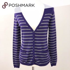 Banana Republic Purple and Gray Stripe Cardigan